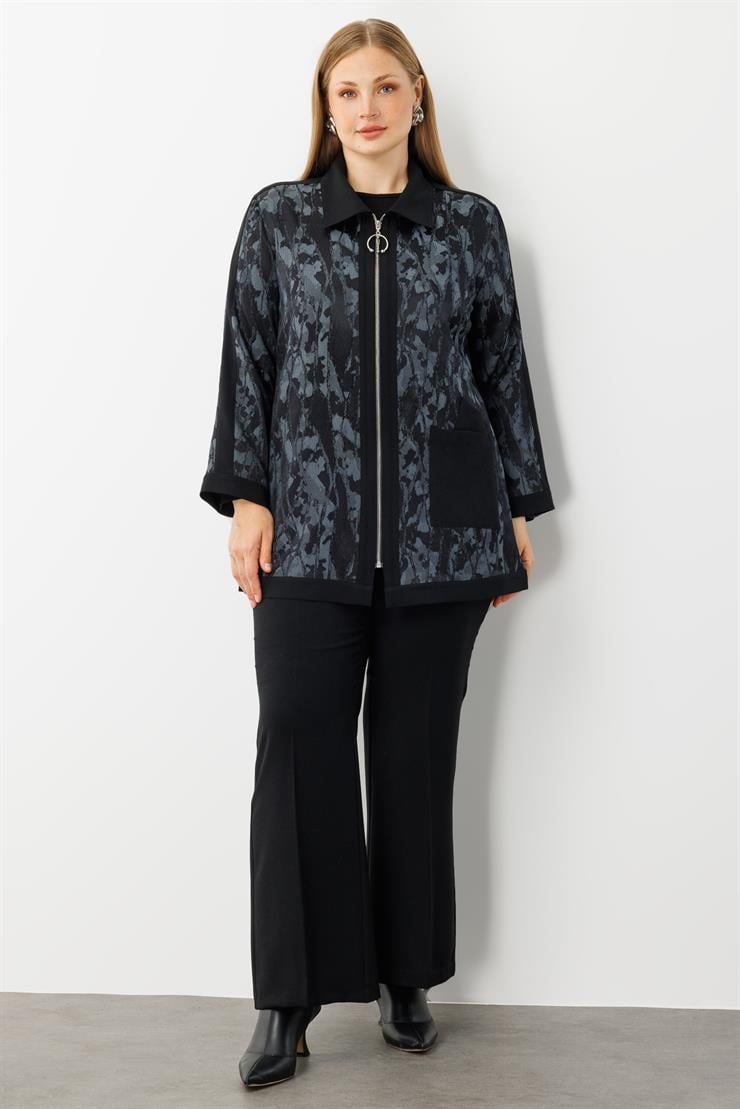 Modailgi  Takma Kol Erkek Yaka Fermuarlı Tunik Antrasit