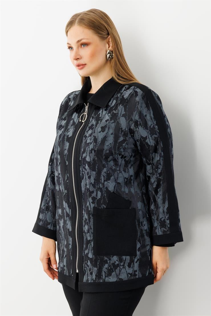 Modailgi  Takma Kol Erkek Yaka Fermuarlı Tunik Antrasit