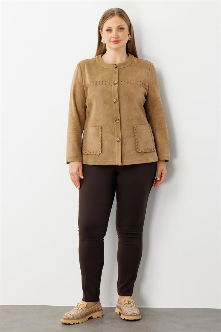 Modailgi  Takma Kol Torba Cepli Süet Ceket Vizon