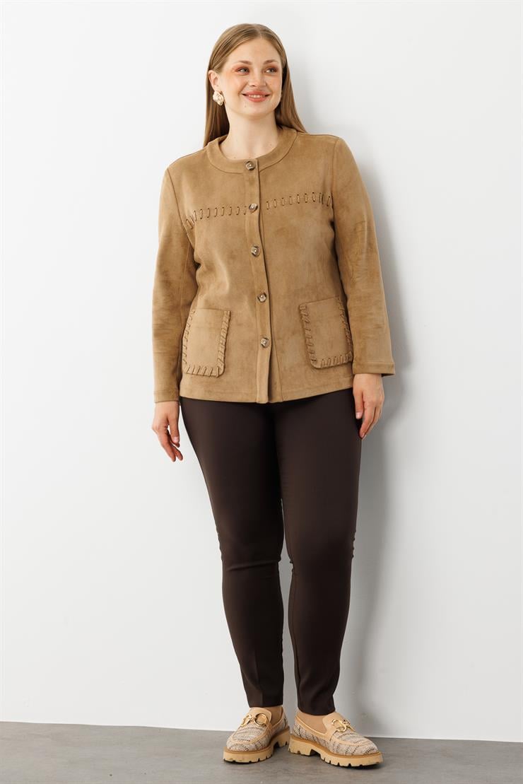 Modailgi  Takma Kol Torba Cepli Süet Ceket Vizon