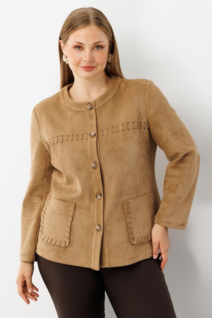 Modailgi  Takma Kol Torba Cepli Süet Ceket Vizon