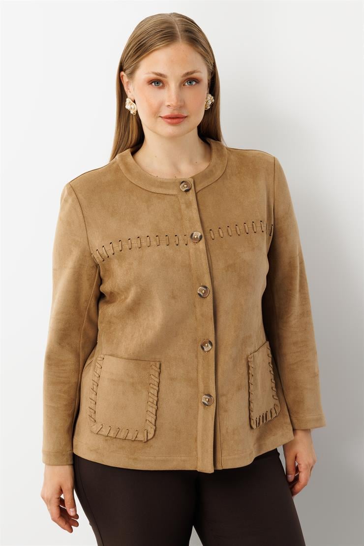 Modailgi  Takma Kol Torba Cepli Süet Ceket Vizon