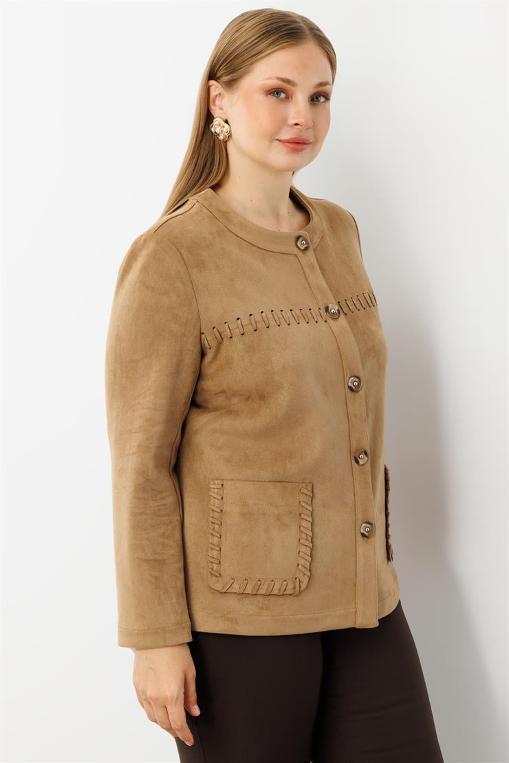 Modailgi  Takma Kol Torba Cepli Süet Ceket Vizon