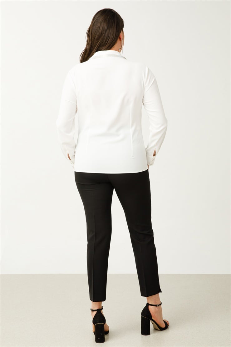 Modailgi  Taş Detaylı Gömlek Ekru