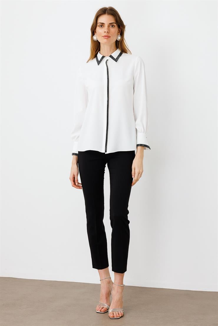 Modailgi  Taş Detaylı Gömlek Ekru