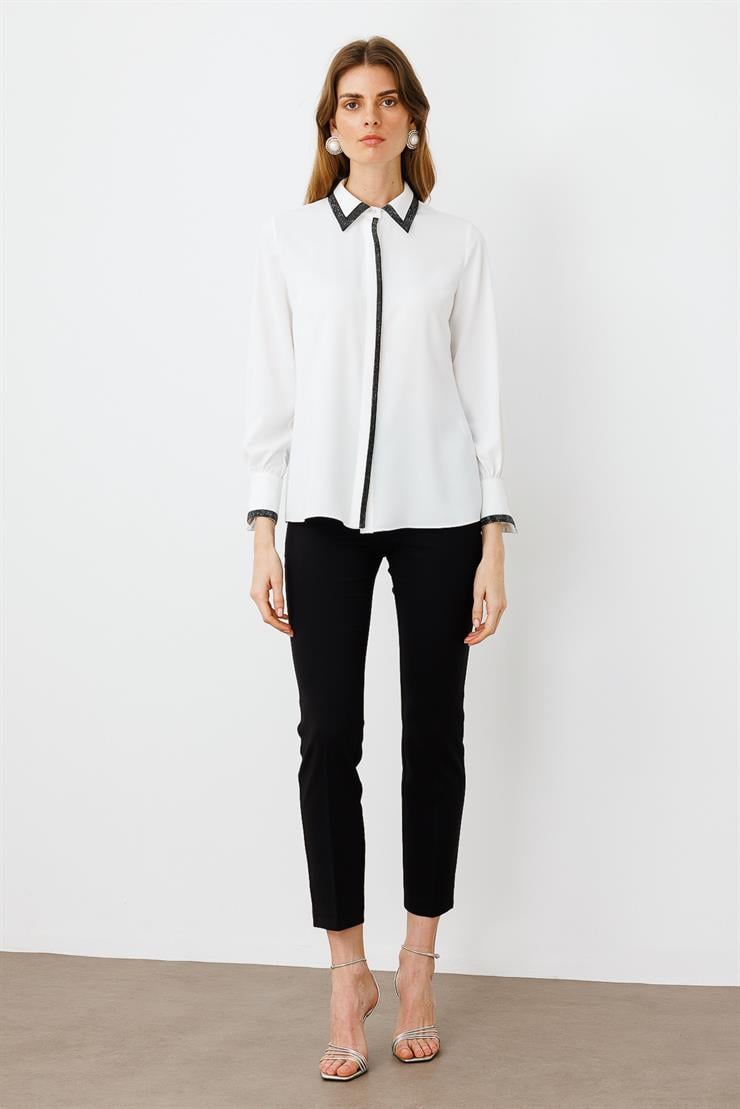 Modailgi  Taş Detaylı Gömlek Ekru