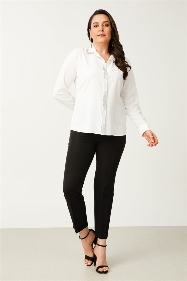 Modailgi  Taş Detaylı Gömlek Ekru