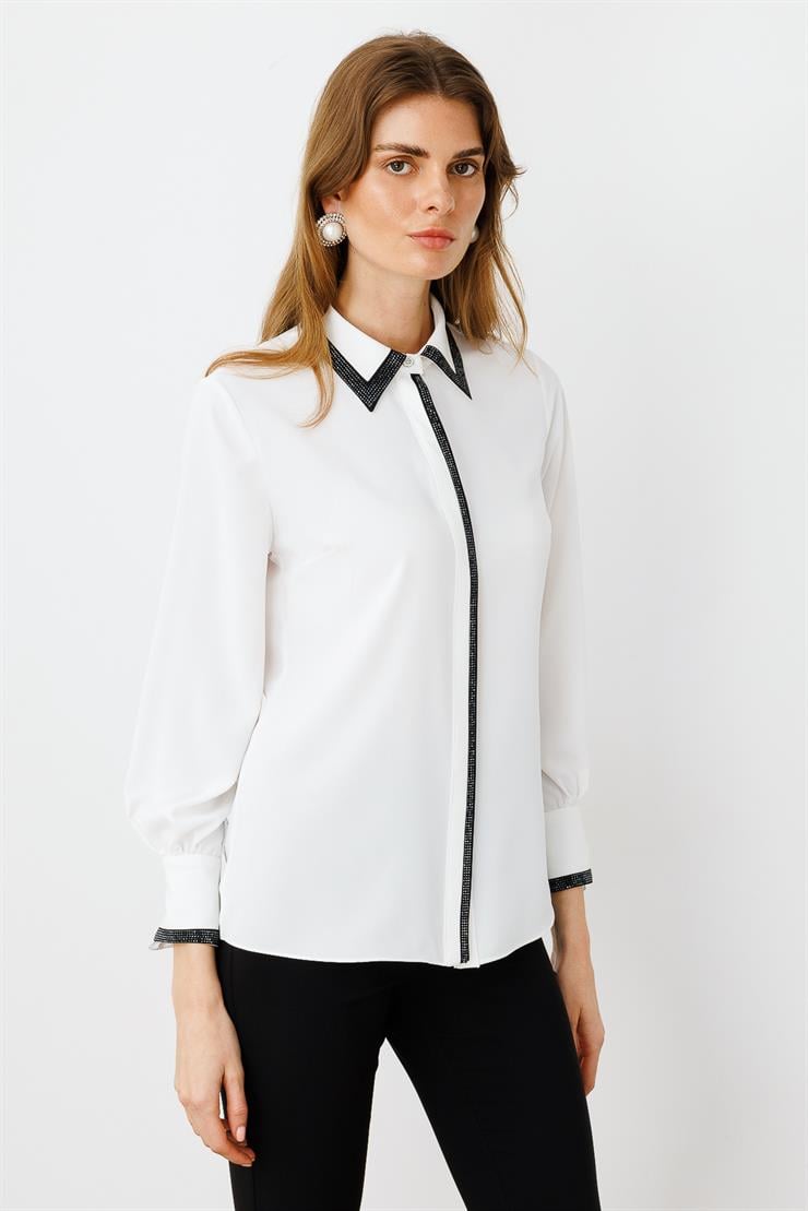 Modailgi  Taş Detaylı Gömlek Ekru