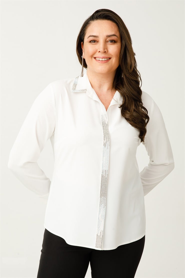 Modailgi  Taş Detaylı Gömlek Ekru