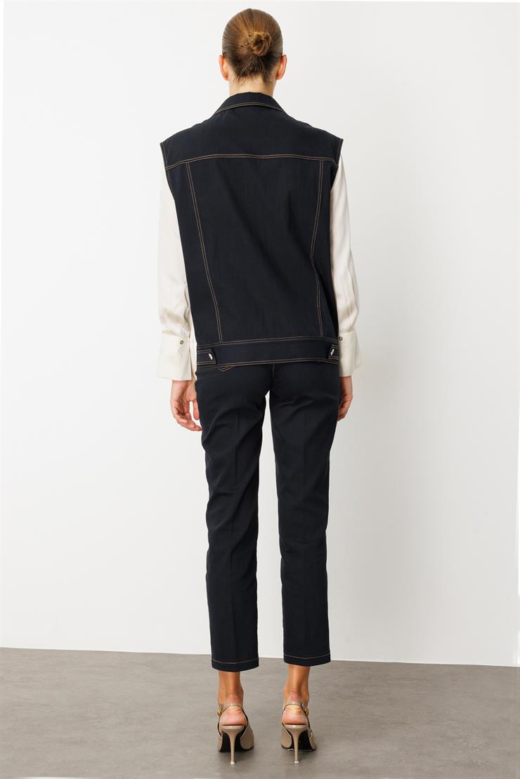 Modailgi  Taş Detaylı Oversize Denim Yelek - 40010 Lacivert