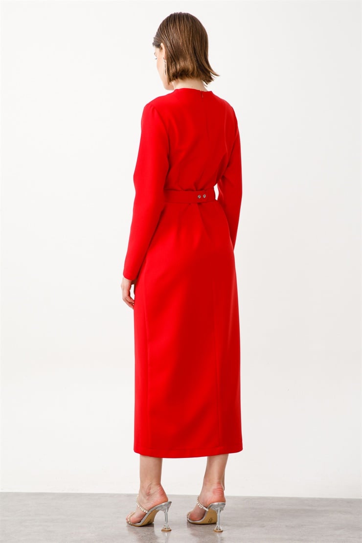 Modailgi  Taş Detaylı Uzun Elbise Kırmızı