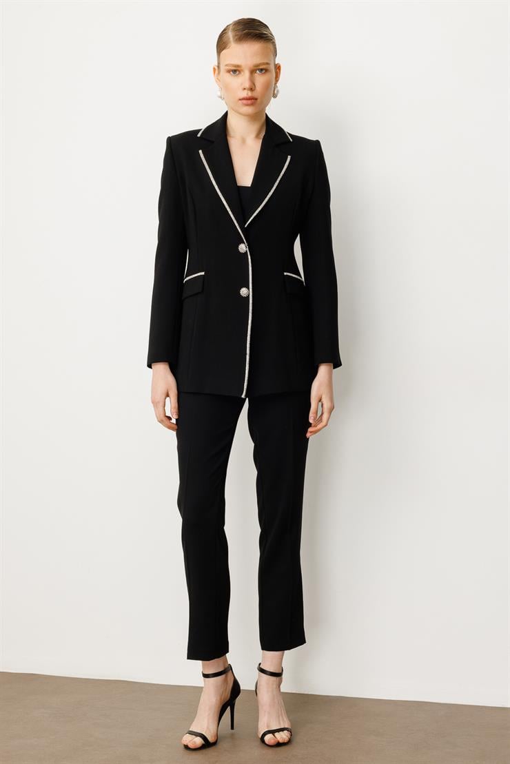 Modailgi  Taş Şeritli Çift Düğmeli Ceket Siyah