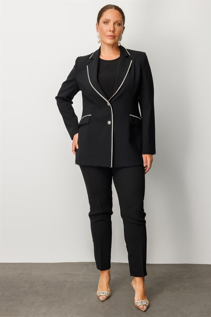 Modailgi  Taş Şeritli Çift Düğmeli Ceket Siyah