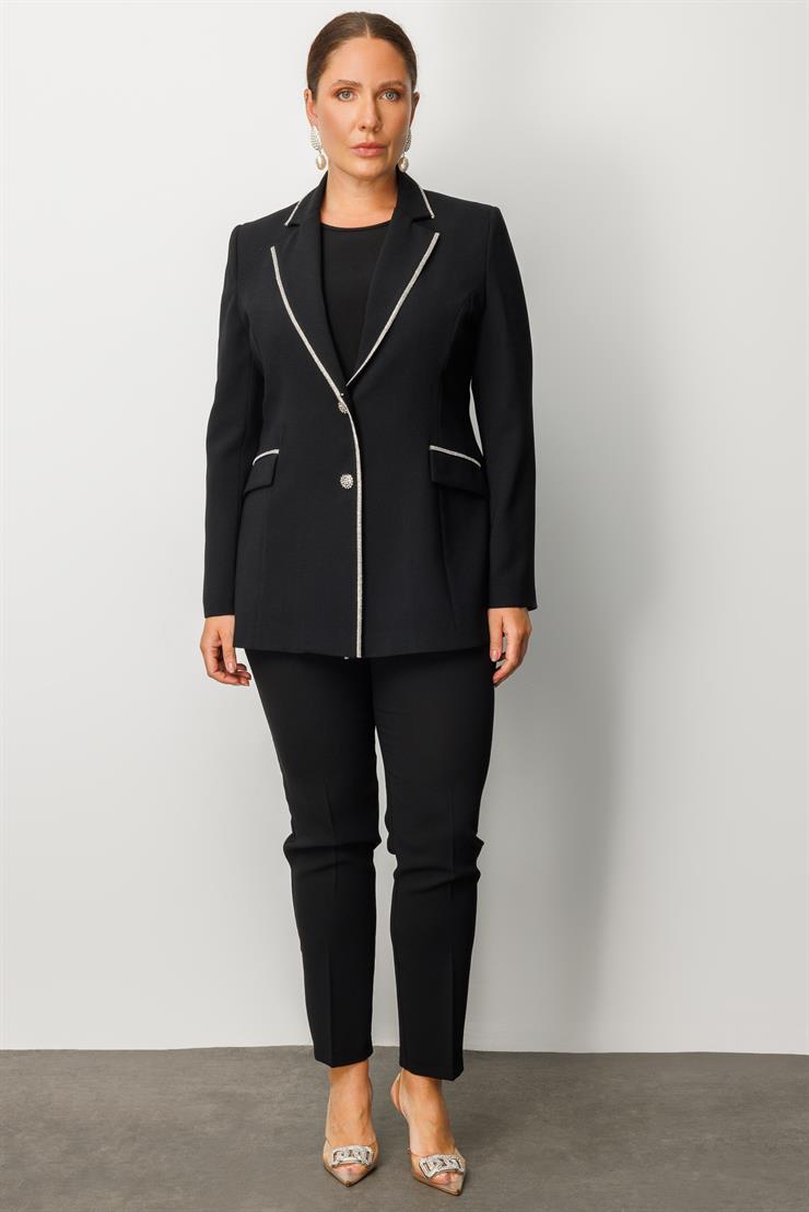 Modailgi  Taş Şeritli Çift Düğmeli Ceket Siyah