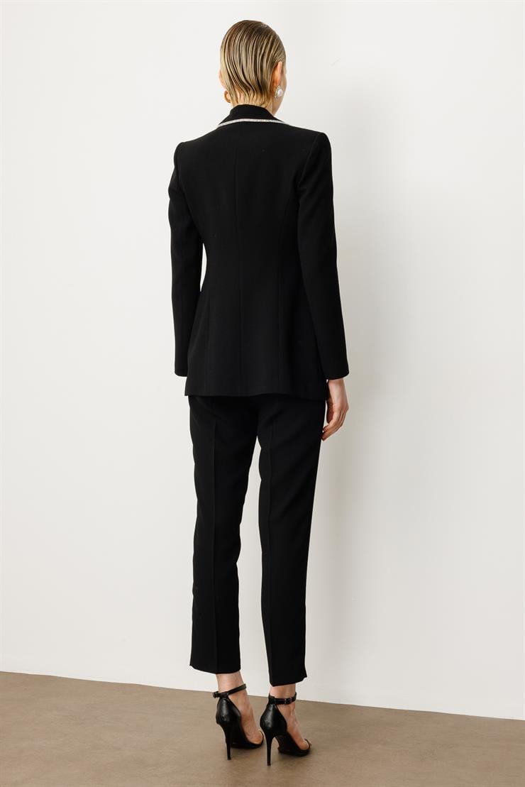 Modailgi  Taş Şeritli Çift Düğmeli Ceket Siyah