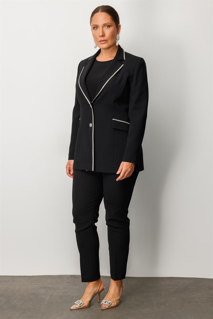 Modailgi  Taş Şeritli Çift Düğmeli Ceket Siyah