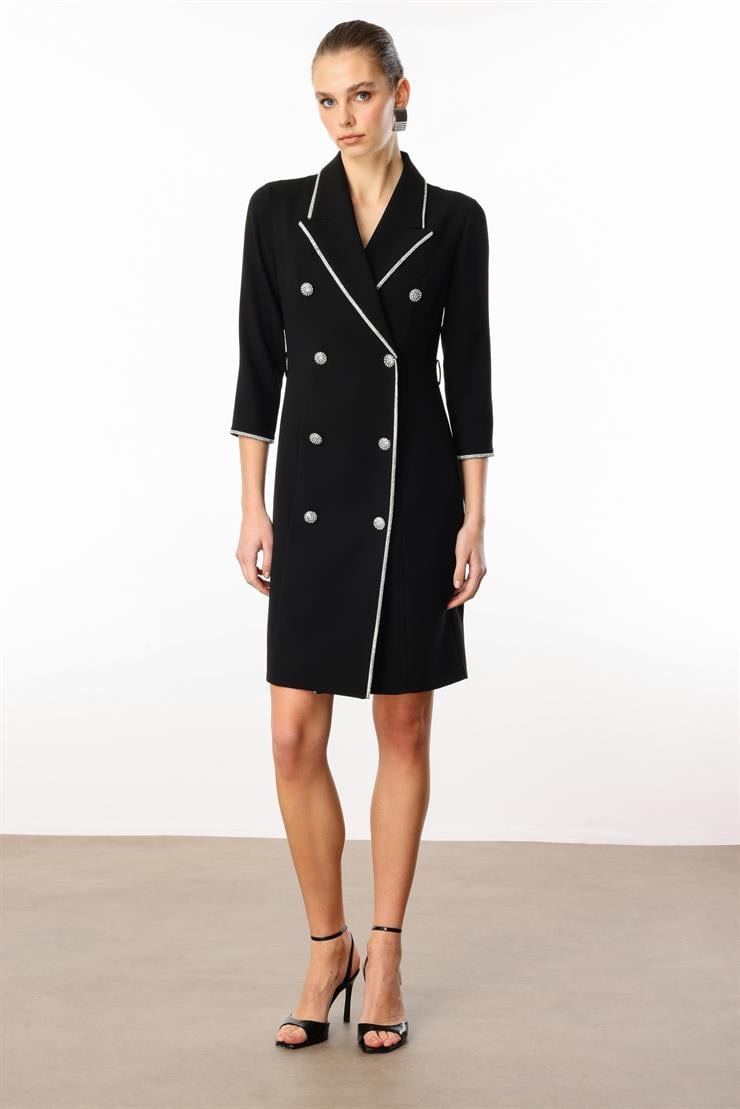 Modailgi  Taş Şeritli Kruvaze Elbise Siyah