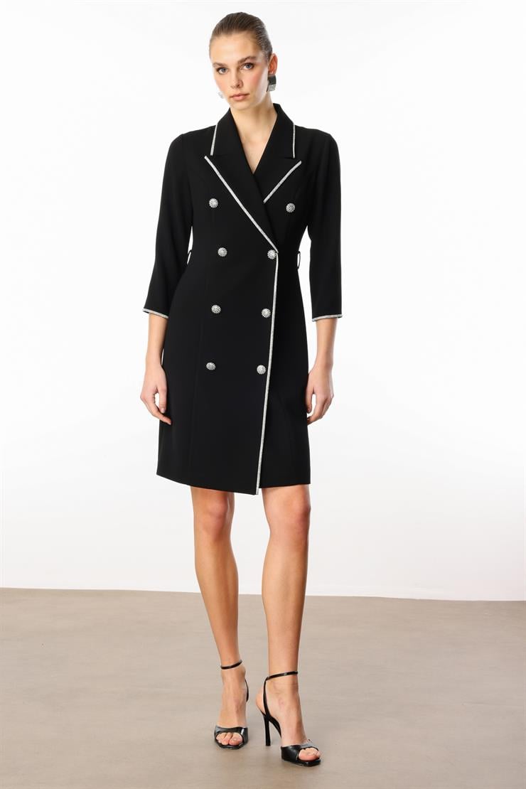 Modailgi  Taş Şeritli Kruvaze Elbise Siyah