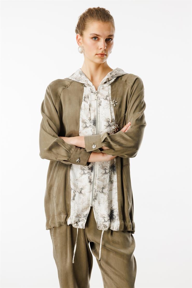 Modailgi  Taş ve İnci İşlemeli Düz Kumaş Garni Detaylı Kapüşonlu Tunik Orijinal