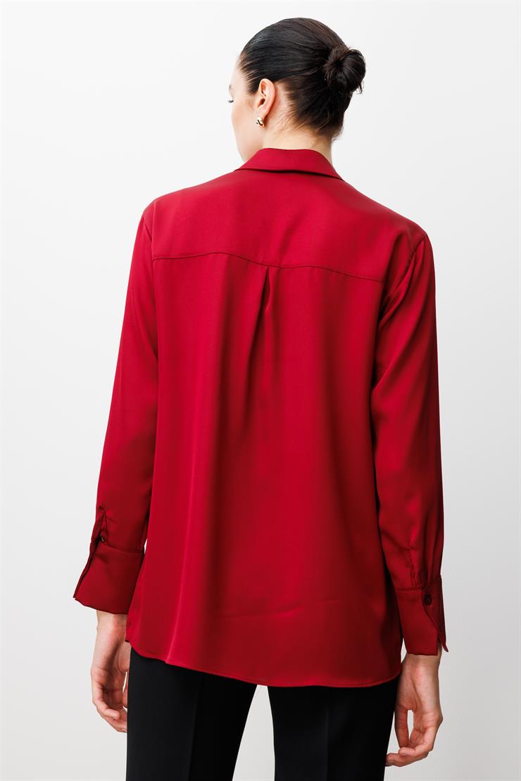 Modailgi  Taşlı Broş Aksesuarlı Rahat Kesim Gömlek Bordo