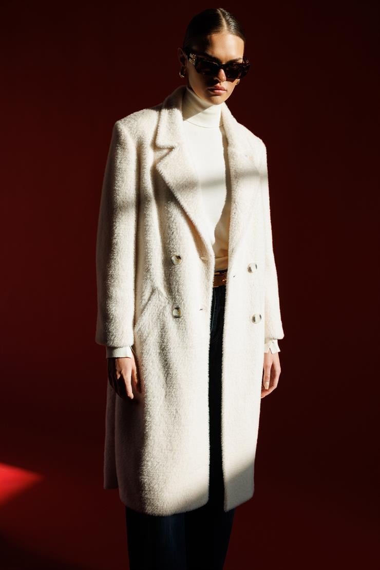 Modailgi  Tay Kumaş Kruvaze Kaban Kemik