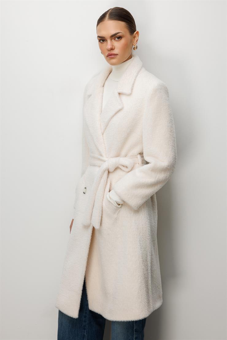 Modailgi  Tay Kumaş Kruvaze Kaban Kemik