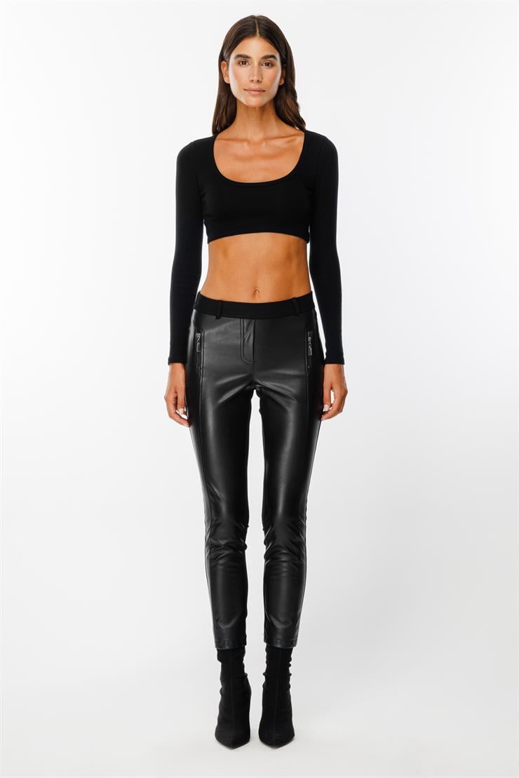 Modailgi  Önü Deni Garnili Tayt Pantolon Siyah