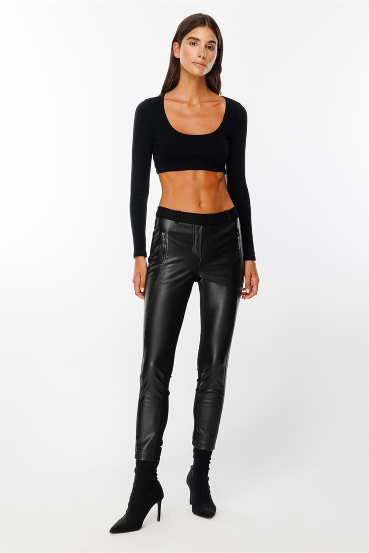 Modailgi  Önü Deni Garnili Tayt Pantolon Siyah