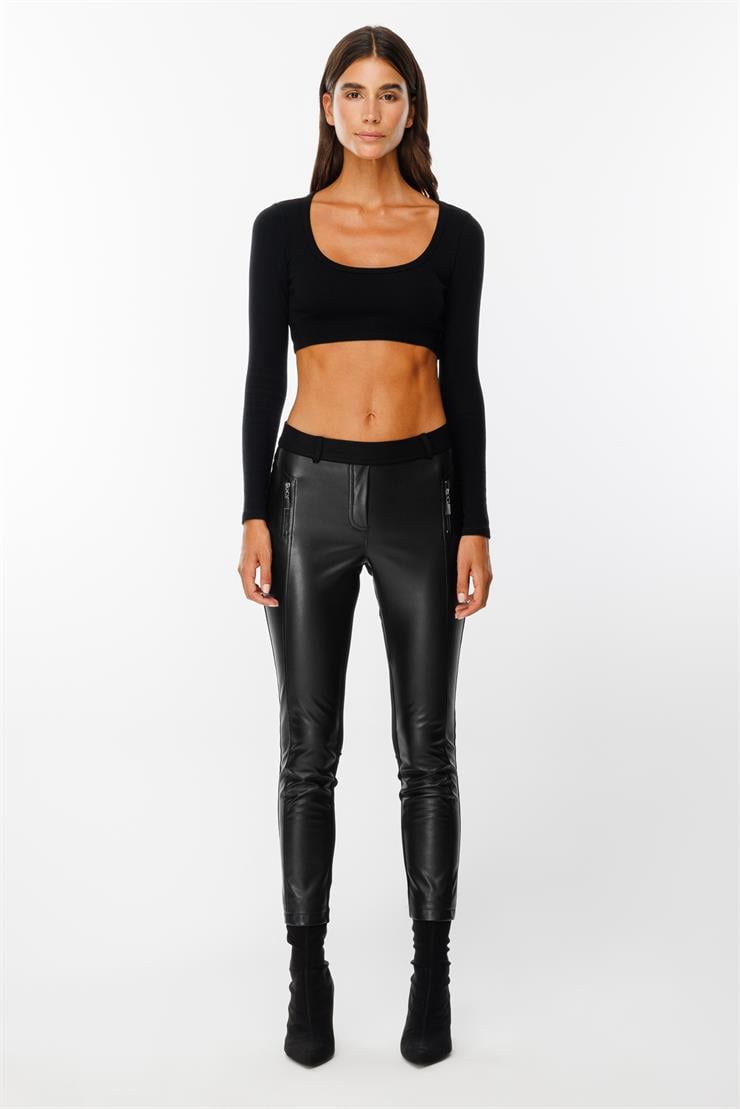 Modailgi  Önü Deni Garnili Tayt Pantolon Siyah