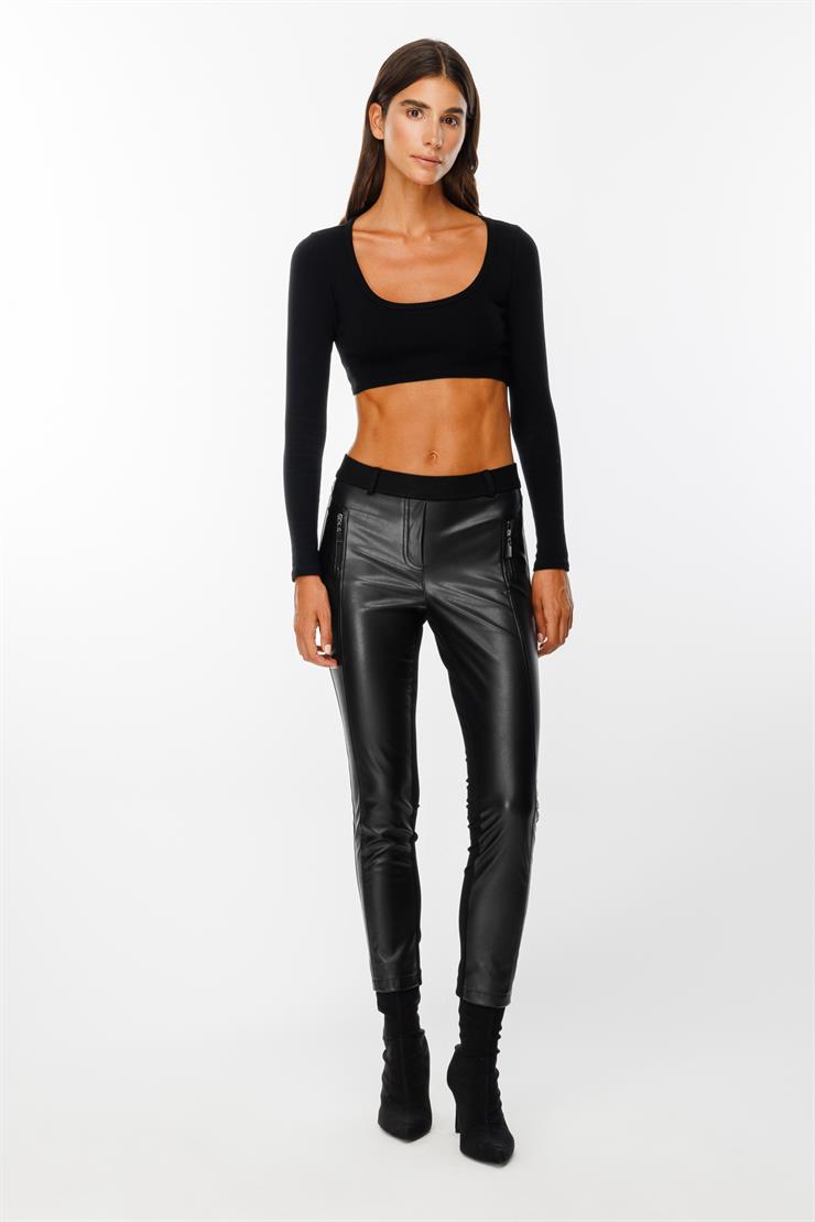 Modailgi  Önü Deni Garnili Tayt Pantolon Siyah