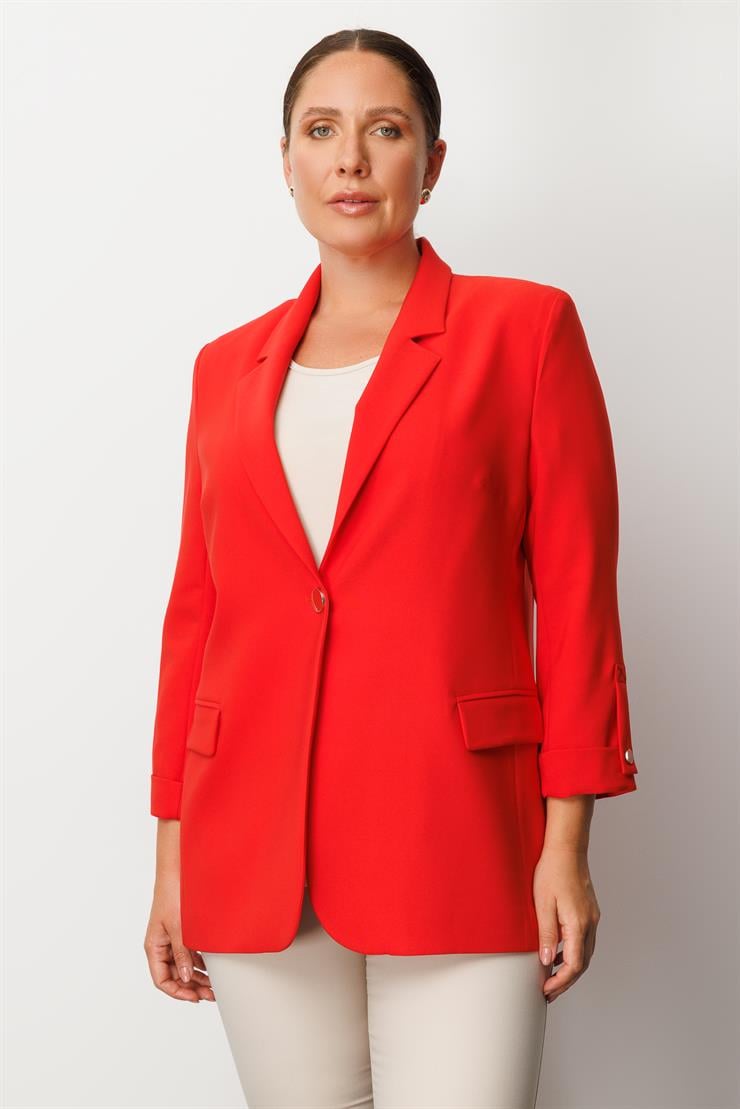 Modailgi  Tek Düğme Cep Kapaklı Ceket Kırmızı