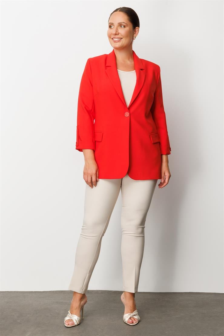 Modailgi  Tek Düğme Cep Kapaklı Ceket Kırmızı