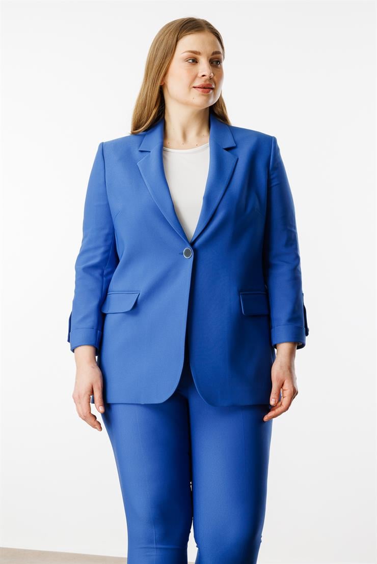 Modailgi  Tek Düğme Cep Kapaklı Ceket Mavi