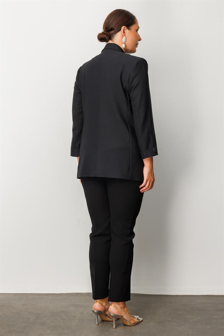 Modailgi  Tek Düğme Cep Kapaklı Ceket Siyah