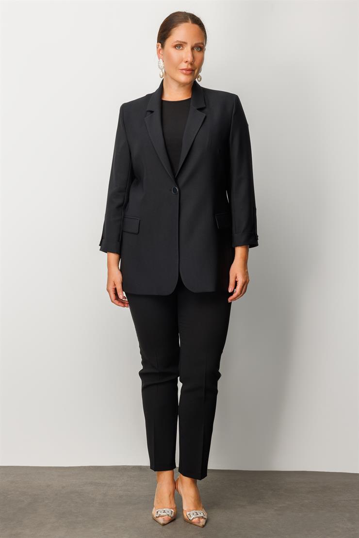 Modailgi  Tek Düğme Cep Kapaklı Ceket Siyah