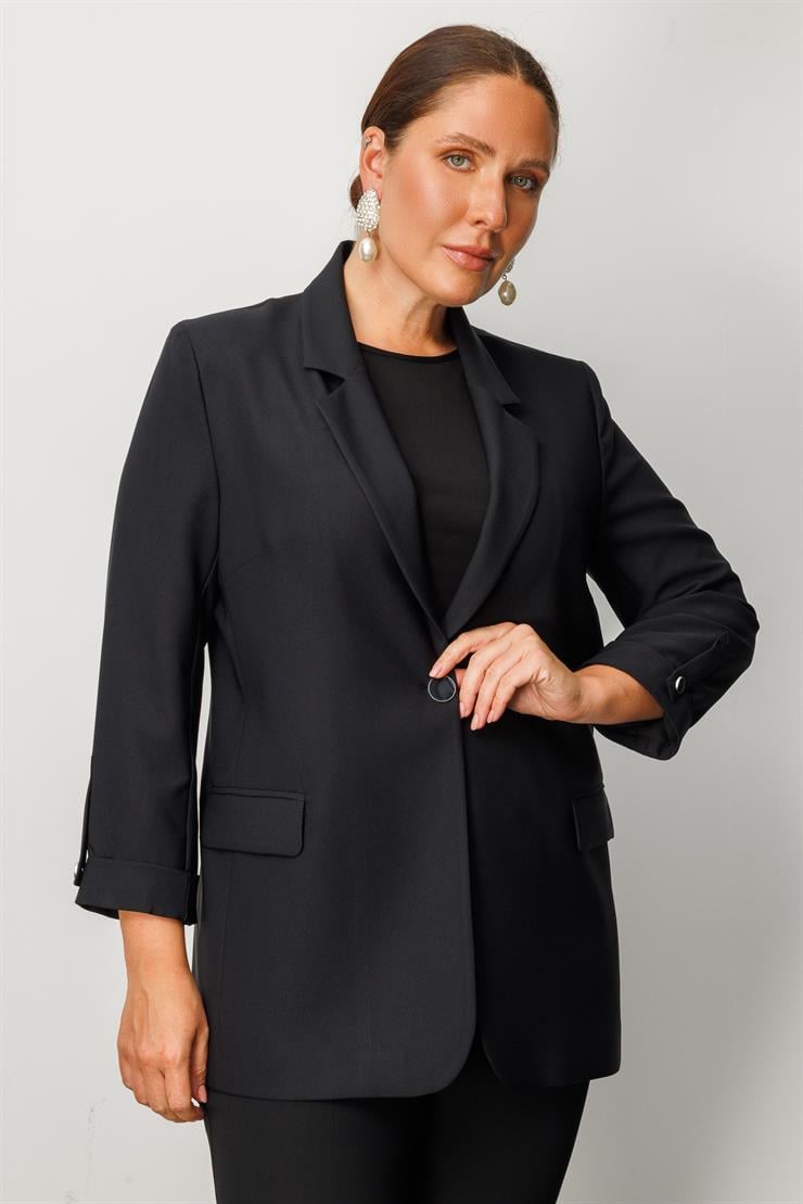 Modailgi  Tek Düğme Cep Kapaklı Ceket Siyah