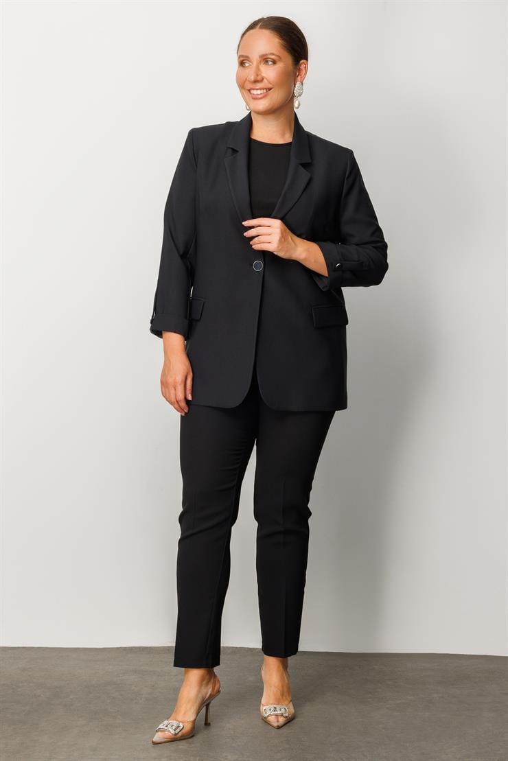 Modailgi  Tek Düğme Cep Kapaklı Ceket Siyah