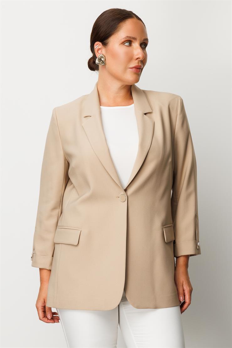 Modailgi  Tek Düğme Cep Kapaklı Ceket Taş