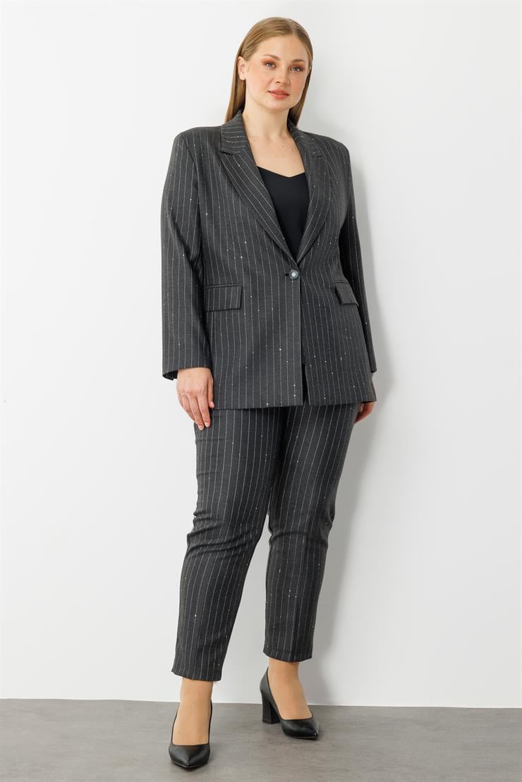 Modailgi  Tek Düğme Kapamalı Astarlı Kolları Tek Düğme Detaylı Ceket - 30034 Gri