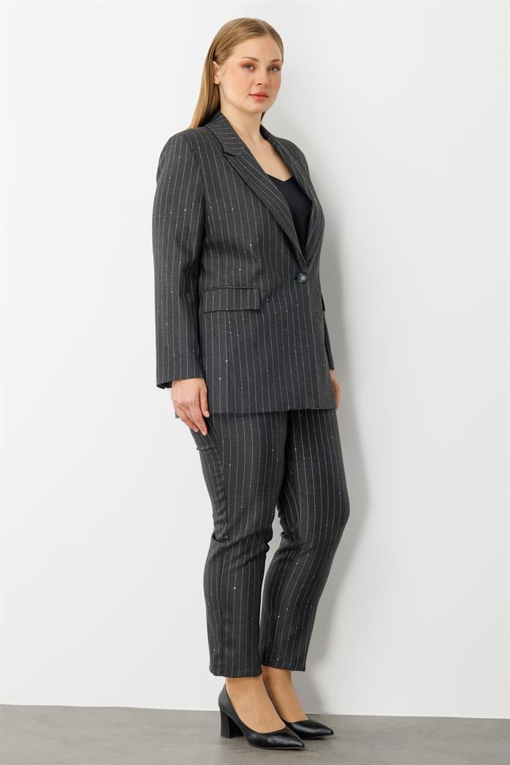 Modailgi  Tek Düğme Kapamalı Astarlı Kolları Tek Düğme Detaylı Ceket - 30034 Gri