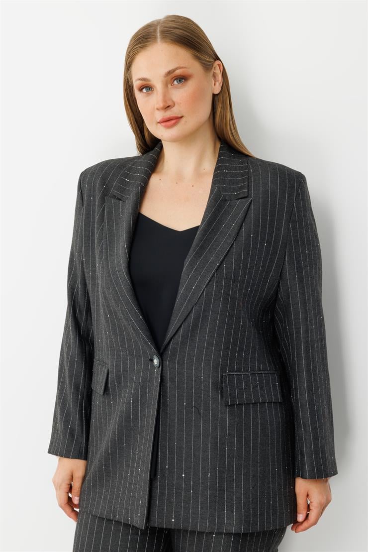 Modailgi  Tek Düğme Kapamalı Astarlı Kolları Tek Düğme Detaylı Ceket - 30034 Gri