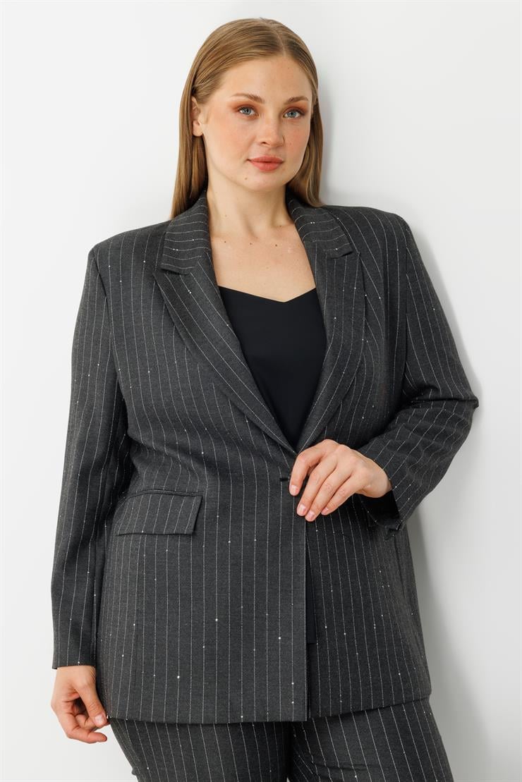 Modailgi  Tek Düğme Kapamalı Astarlı Kolları Tek Düğme Detaylı Ceket - 30034 Gri