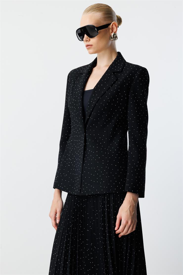 Modailgi  Tek Düğmeli Taşlı Ceket - 30047 Siyah