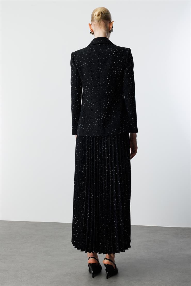 Modailgi  Tek Düğmeli Taşlı Ceket - 30047 Siyah