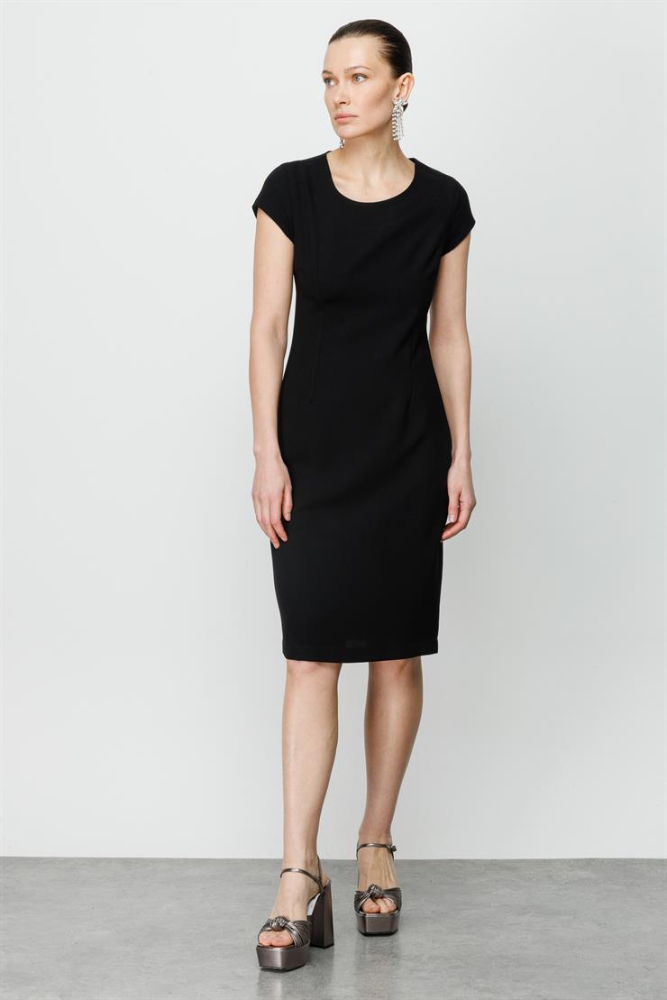 Modailgi  Tırnak Kol Klasik Elbise Siyah