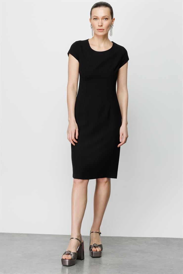 Modailgi  Tırnak Kol Klasik Elbise Siyah