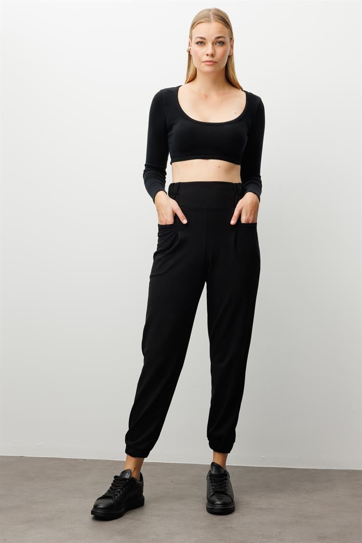 Modailgi  Torba Cep Şalvar Pantolon Siyah