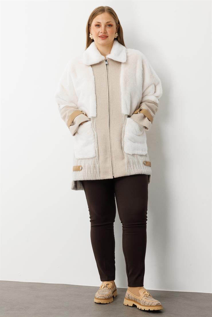 Modailgi  Torba Cepli Fermuarlı Desenli Alcantara Kaban Bej