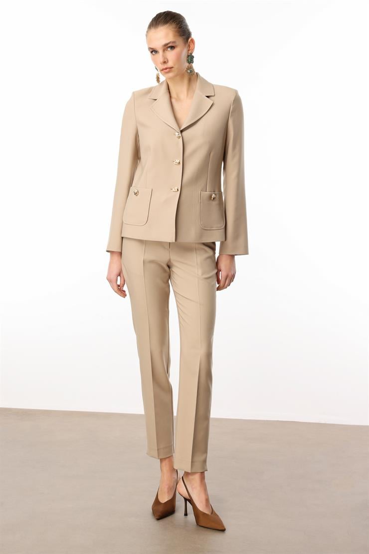 Modailgi  Torba Cepli Mono Yaka Yarım Astarlı Ceket - 4695 Taş