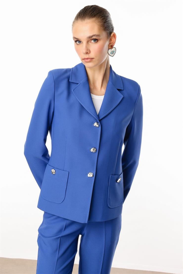 Modailgi  Torba Cepli Mono Yaka Yarım Astarlı Ceket - 4695 Mavi